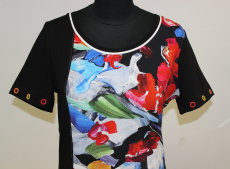Dolcezza Kleid Kurzarm schwarz Druck Blumen