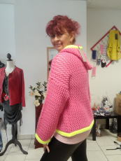 Believe Grobstrichpullover mit Kapuze pink/wei