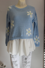 Be`lieve Strickpullover mit Bluseneinsatz hellblau