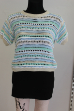 Be`lieve Kurzarm-Strickpulli blau/beige/wei