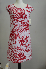 Leinenkleid wei mit Muster rot