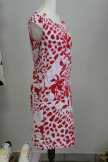 Leinenkleid wei mit Muster rot