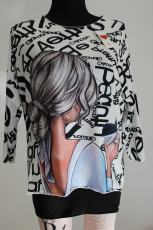 Langarm-Pulli wei, Schrift schwarz