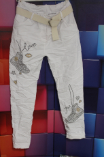 Jogpants Dressplaner wei mit Grtel Druck Glitzerschuh
