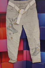 Jogpants Dressplaner beige mit Grtel Druck Glitzerschuh