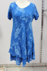 Leinenkleid Kurzarm royalblau/hellblau
