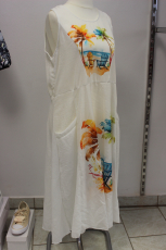 Baumwoll-Kleid ohne Arm wei Muster Palmen