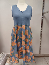 Kleid ohne Arm blau/orange