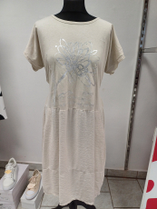 Kleid Kurzarm beige Druck Blume