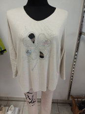 Langarmshirt beige Glitzerdruck Kleeblatt