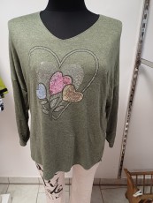 Langarmpullover Dressplaner olivgr�n Druck Herzen bunt