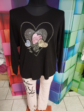 Langarmpullover Dressplaner schwarz Druck Herzen bunt