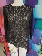 Spitzenshirt mit Zipfel schwarz Muster