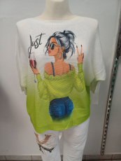 Strickpullover 3/4 Arm natur/kiwi mit Druck just