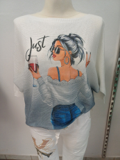 Strickpullover 3/4 Arm natur/grau mit Druck just