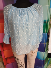 Carmen-Bluse mit P�nktchen pastellblau