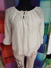 Carmen-Bluse mit P�nktchen beige