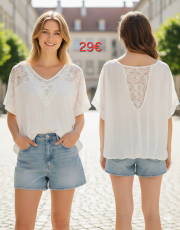 Kurzarm-Bluse Spitze wei�