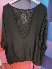 Kurzarm-Bluse Spitze schwarz