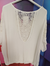 Kurzarm-Bluse Spitze creme