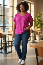 Kurzarm-Shirt/-Bluse Plisse� mit Kette violett