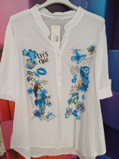 Baumwoll-Bluse wei� mit Druck tr�s chic