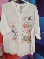 Baumwoll-Bluse wei� mit Druck Gr�ser bunt
