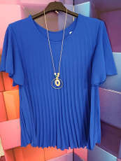 Kurzarm-Shirt/-Bluse Plisse� mit Kette royalblau