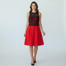 Dressplaner Kleid Spitze schwarz/rot