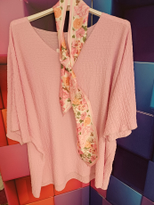 Kurzarm-Pulli mit Tuch rosa