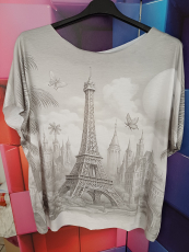 Kurzarm-Shirt Motiv Eifelturm hellgrau