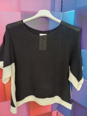 Kurzarm-Sommerpulli schwarz/beige