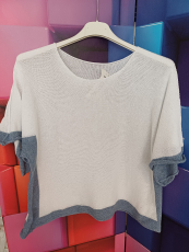 Kurzarm-Sommerpulli wei�/jeansblau