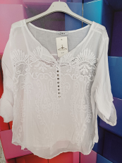 Baumwoll-Bluse wei� mit Stickerei