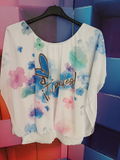 Bluse Dressplaner wei� Druck Blumen blau