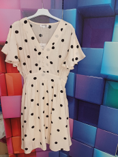 Kleid Kurzarm beige Druck Punkte