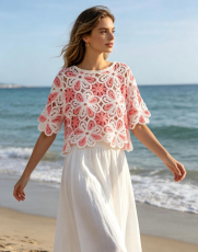 H�kelpulli Kurzarm wei�/pink