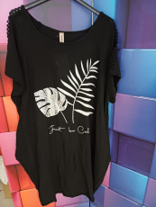 Kleid Kurzarm schwarz Motiv Bl�tter