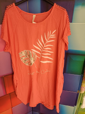 Kleid Kurzarm lachs Motiv Bl�tter