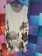 Kleid ohne Arm wei�/braun Druck Blume