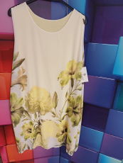 Kleid ohne Arm wei�/gelb Druck Blume