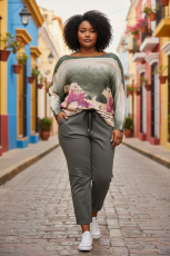 Strickpullover gr�n Motiv Santorini
