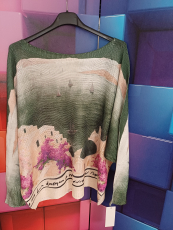 Strickpullover gr�n Motiv Santorini