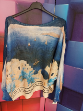 Strickpullover dunkelblau Motiv Santorini