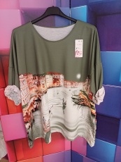 Bigsize-Shirt olivgr�n Druck Venedig