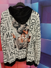 Hoody mit Kapuze wei�/schwarz Druck Bild