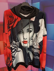 Hoody mit Kapuze rot/schwarz Druck Bild Gesicht