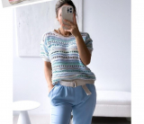 Be`lieve Kurzarm-Strickpulli blau/beige/wei