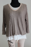 Doppelshirt Langarm mit Schal taupe