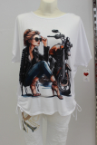 T-Shirt wei Druck Bild Motorrad-Lady